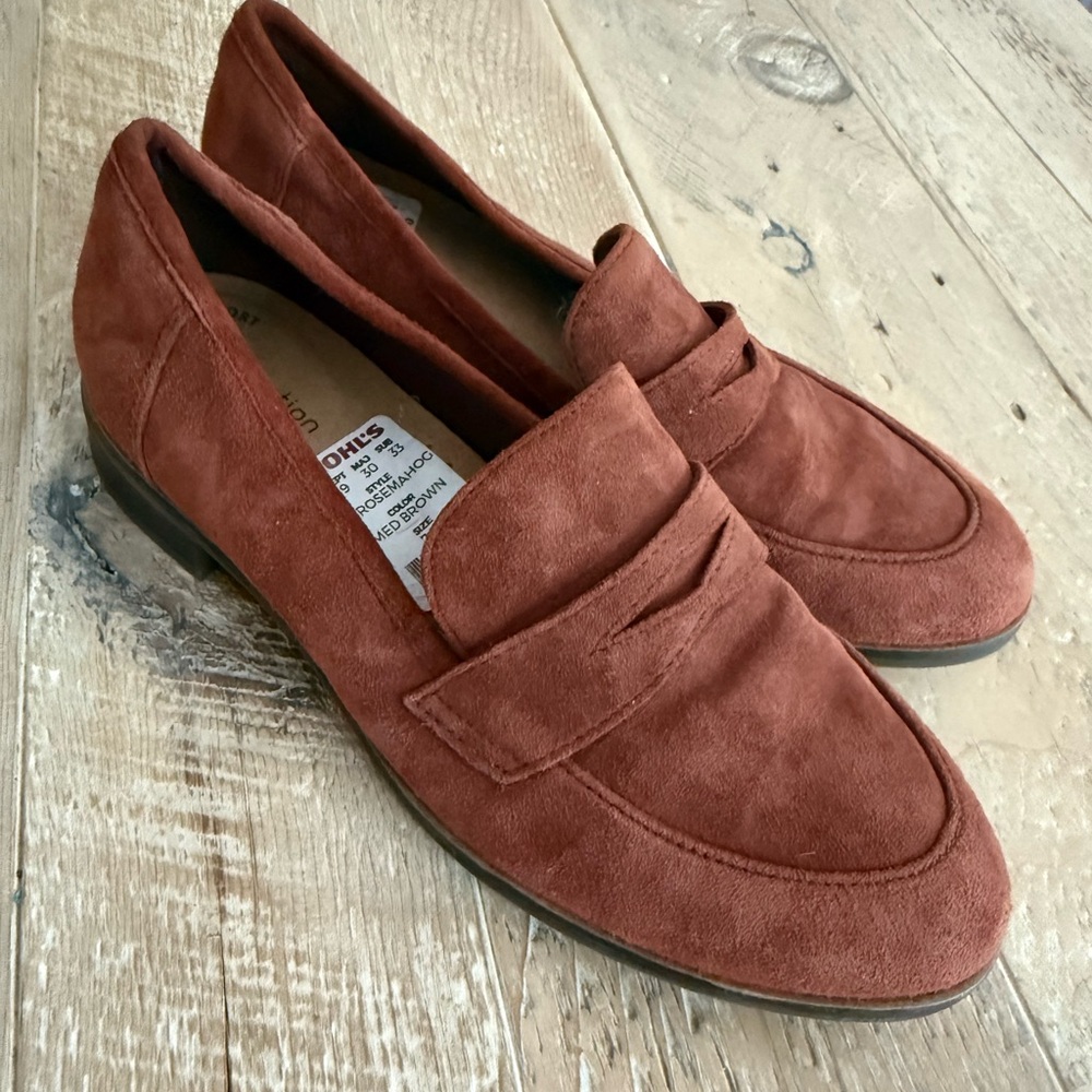 Clarks Women's Suede Loafers in Rust Brown